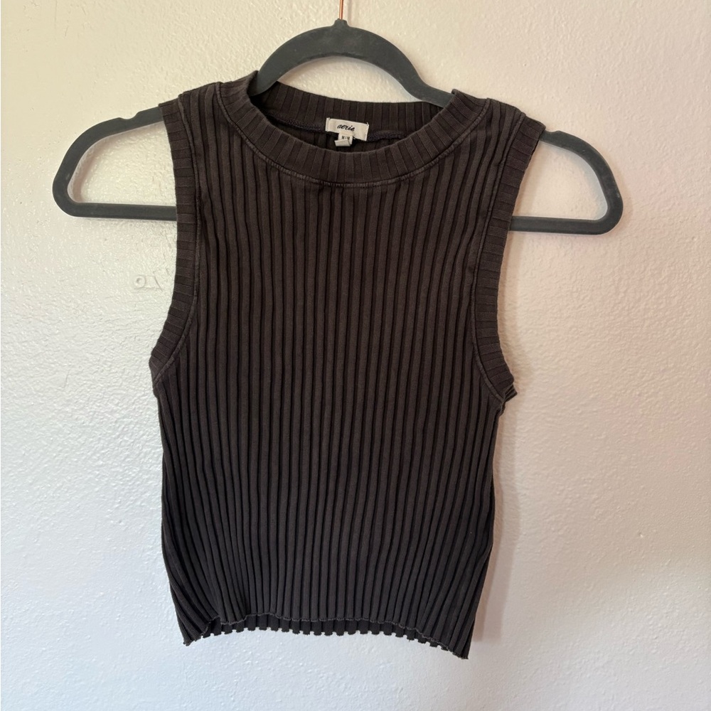 Aerie Gray Ribbed Sleeveless Tank Top